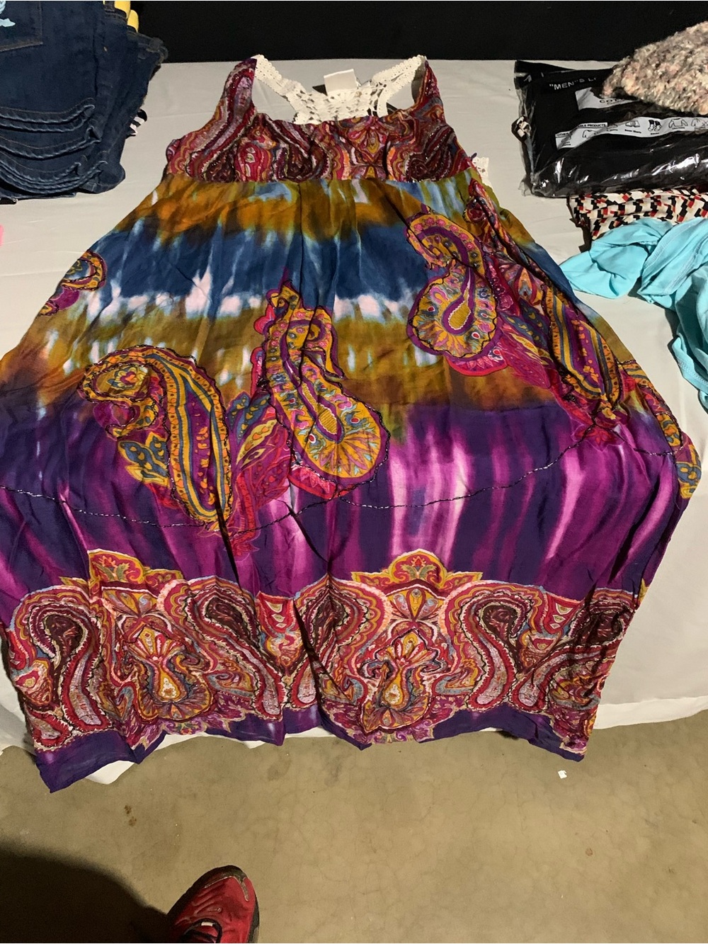 Multicolor Paisley & Tie-Dye Sleeveless  Sun Dress with Crochet Detail - Picture 2 of 4